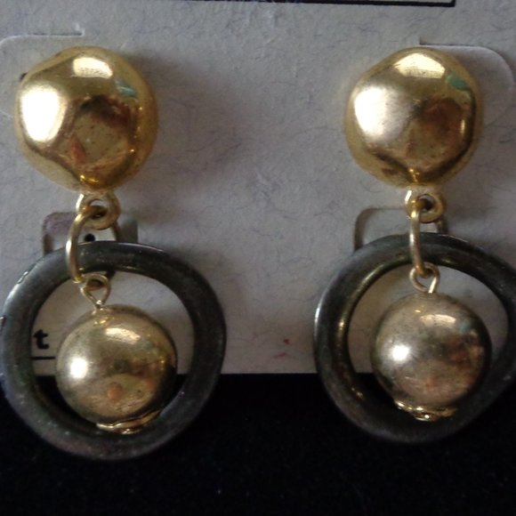 Vintage GOLD & GRAY Drop Dangle Post EARRINGS New On Display Card - Picture 4 of 4